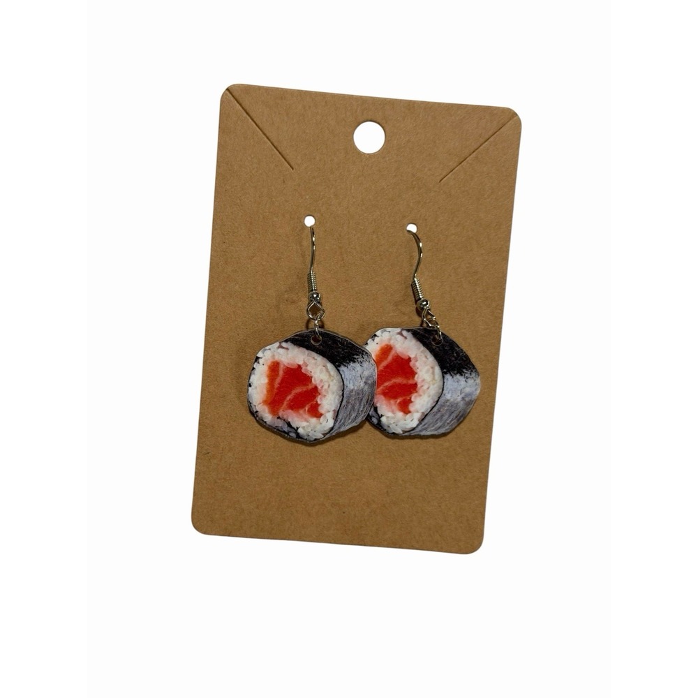 Handmade Sushi Roll Dangle Earrings Realistic Food Jewelry‎ Tuna Maki Novelty